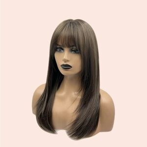 NWT JB Extension Brown Sleek Wig with Straight Bangs and Natural Layers